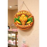 Nod Mango Dondurma Görselli İpli Ahşap Kapı ve Duvar Süsü - Cafe, Dondurmacı Tabelası, Tatlıcı Dekoru, 30 x 50 cm