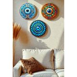 Nod Nazar Boncuğu Kristal MDF Tablo Seti, 3’lü Modern Duvar Dekoru, Salon, Oturma Odası İçin