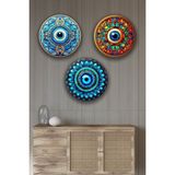 Nod Nazar Boncuğu Kristal MDF Tablo Seti Renkli 22 x 22 cm Modern Duvar Dekoru