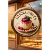 Nod Panna Cotta Temalı İpli Ahşap Kapı Duvar Süsü, Pastane, Tatlı Dükkanı, Cafe Tablo Dekoru Çok Renkli 30 x 50