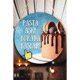 Nod Pastane Salonu Duvar, Kapı, Çift Taraflı Askılı Pano Karşılama Tabelası, Pasta Dükkan Süsü Mavi2 30 x 50