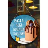 Nod Pastane Salonu Duvar, Kapı, Tek Taraflı Askılı Pano Karşılama Tabelası, Pasta Dükkanı Süsü Mavi1 30 x 50