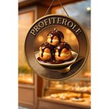 Nod Profiterol Temalı İpli Ahşap Kapı Duvar Süsü, Pastane, Tatlı Dükkanı, Cafe Tablo Dekoru Çok Renkli 30 x 50