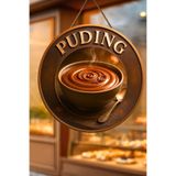 Nod Puding Temalı İpli Ahşap Kapı Duvar Süsü, Pastane, Tatlı Dükkanı, Cafe Tablo Dekoru Çok Renkli 30 x 50