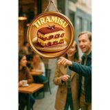 Nod Tiramisu Temalı İpli Ahşap Kapı Duvar Süsü, Pastane, Tatlı Dükkanı, Cafe Tablo Dekoru Çok Renkli 30 x 50