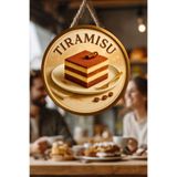 Nod Tiramisu Temalı İpli Ahşap Kapı Duvar Süsü, Pastane, Tatlı Dükkanı, Cafe Tablo Dekoru