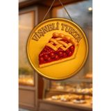 Nod Vişneli Tart Ahşap Kapı Duvar Süsü Mutfak Pastane Temalı Dekor, Asmalı Tablo Çok Renkli 30 x 50