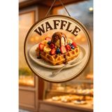 Nod Waffle Temalı İpli Ahşap Kapı Duvar Süsü, Pastane, Tatlı Dükkanı, Cafe Tablo Dekoru Çok Renkli 30 x 50