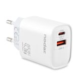 Nodar 45W Çift Çıkışlı Hızlı Şarj Adaptörü (Type-C 25W + USB-A 20W), Güvenli Seyahat Şarj Başlığı, iPhone, Samsung ve Xiaomi ile Uyumlu, Beyaz