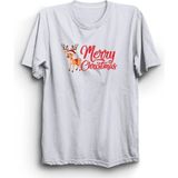 Noel Baba, Deer, Geyik, Merry Christmas, Yeni Yıl, Yılbaşı Tişört - Beyaz - XL