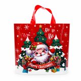 Noel Baba Desenli Plastik Hediye Çantası, Kırmızı, Merry Christmas Tasarımlı, Noel Ağacı ve Ho Ho Ho Baskılı, Tatil Parti Süsleri için Tote Çanta