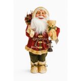 Noel Baba Figürü, Ayakta Duran Noel Baba Dekoratif Süs, Ayıcık ve Fener Aksesuarlı, Kırmızı Kadife Kıyafet, 45 cm