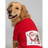 Noel Baba Ve Geyik Baskılı Kırmızı Pamuklu Yılbaşı Köpek Tişörtü | Orta Ve Büyük Irklar İçin