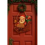 Noel Babalı Kızaklı Hediye Paketli Yılbaşı Geyikli Kapı Süsü Ahşap Noel Kapı Süsü Yılbaşı Mazemeleri Temalı Hediyeler (25-30 cm)