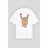 Noel Başlıklı Serçe Parmak T-Shirt - Beyaz - XL
