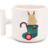 Noel Çorapları Içinde Sevimli Geyik Yılbaşı Merry Christmas T Kulp Motto Kahve - Beyaz - 300 cc