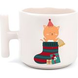 Noel Çorapları Içinde Sevimli Kedi Yılbaşı Merry Christmas T Kulp Motto Kahve, Çay Fincanı - Beyaz - 300 cc