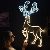 Noel Dekorları Seti, Noel Duvar Sanatı, Neon Metal Duvar Sanatı, Işıklı Geyik, Yıldız, Ağaç, Mutlu Noeller Süslemeleri, Neon Duvar Tabelası, Ev Ofis Otel Pub Bar Kafe Duvar Dekoru (Geyik)