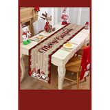 Noel Masa Örtüsü 35X180 Cm | Kırmızı Yeşil Cüce Ve Kar Taneli Desen | Dayanıklı Polyester Yılbaşı Masa Dekoru