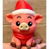 Noel Şapkalı Sevimli Domuz Figürü - 3D Yazıcı Baskı Dekoratif Hayvan Biblosu - Yılbaşı Temalı Domuzcuk Hediye