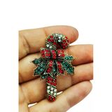 Noel Şeker Kamışı Taşlı Broş – Vintage Kristal Yılbaşı Aksesuarı Parlak Dekoratif Brooch