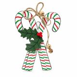 Noel Süsü Şeker Kamışı Dekorasyon, Kırmızı Yeşil Beyaz, 15 cm, 3'lü Set, Jüt İpli Asma Süs