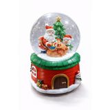 Noel Temalı Kar Küresi, Noel Baba ve Kardan Adam Figürlü, Kırmızı Yeşil Renkli, 16 cm Yükseklik 10 cm Çap