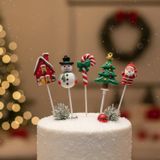 Noel Temalı Kek Süsleme Çubukları, 5'li Set, Kardan Adam, Ağaç, Şeker Çubuğu, Ev ve Noel Baba Figürleri, Parti Dekorasyon