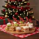 Noel Temalı Kırmızı Ahşap Ren Geyiği Kürdan Süsleri, 12 cm, Parti ve Yılbaşı Dekorasyonu için Cupcake Topper, Yemek Süslemesi 12 adet