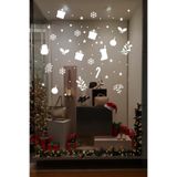Noel Temalı Vitrin Sticker Seti, Kar Tanesi, Kardan Adam, Yılbaşı Ağacı Desenleri, Kendinden Yapışkanlı Folyo, 28x62 cm, Beyaz