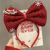 Noel ve Yılbaşı Temalı Kırmızı Simli Saç Bandı, 19 cm x 23 cm, Kar Tanesi Süslemeli