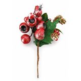 Noel Yapay Çiçek Dekoratif Dal 20 cm | Kırmızı Meyveli, Çam Kozalaklı