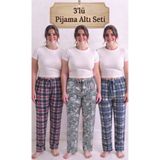 noend 3'lü Paket Büyük Beden Pamuklu Nefes Alan Ekose ve Şal Desenli Kadın Pijama Altı N86