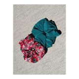 Noestudio 2'li Scrunchie Seti Retro Desenli ve Zümrüt Yeşili Kumaş Toka | Büyük Lastik Toka Kadın Saç Aksesuarı Noê Studio