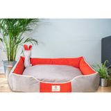 Nohov Premium Soft Seri Çift Renk Kontrast Iç Mekan Fermuarlı Yıkanabilir Kedi ve Köpek Yatağı (55*65CM) Medium - Kırmızı