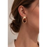 Noi jewelry Altın Çerçeveli Doğal Kaplan Gözü Taşlı Damla Küpe