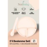 Noibaby Vakum Tabanlı Silikon Tabak - Silikon Kaşık 2'Li Set - ( Krem )