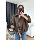 NoirForge Yeni Sezon Kadın Süet Etkili Bomber Ceket – Oversize, Günlük & Trend Model - Haki