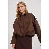 NoirForge Yeni Sezon Kadın Süet Etkili Bomber Ceket – Oversize, Günlük & Trend Model - XL - Kahverengi