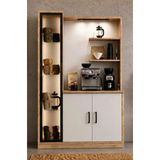 Noiss Home Decor Roma Kahve Köşesi Led Aydınlatmalı Cam Kapaklı Dekoratif Mutfak Servis Dolabı Vitrin