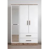 Noiss Home Decor Zitaa 3 Kapaklı Gardırop Aynalı Çekmeceli Raflı Elbise Dolabı - Atlantik Çam - Beyaz