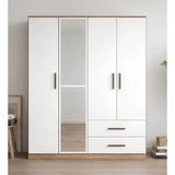 Noiss Home Decor Zitaa 4 Kapaklı Elbise Dolabı Aynalı Çekmeceli Gardırop Kıyafet Dolabı - Atlantik Çam - Beyaz