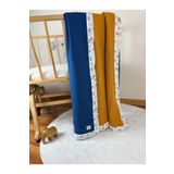 NOİSY TEKSTİL 4 Katlı Çift Taraflı Müslin Bebek Battaniyesi / Örtü | Mavi – Karamel | %100 Pamuk | 110x110 cm