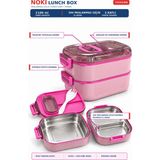 Noki 1100 ml Pembe Paslanmaz Çelik Çift Katlı Sos Hazneli Beslenme Kabı