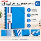 Noki Spiralli Lastikli Sunum Dosyası 20 Yaprak Mavi