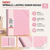 Noki Spiralli Lastikli Sunum Dosyası 20 Yaprak Pastel Pembe