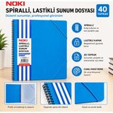 Noki Spiralli Lastikli Sunum Dosyası 40 Yaprak Mavi