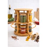 Nokka 10’lu Döner Baharatlık (7x7 Cm) Seti, Bambu Standlı Cam Kavanoz Baharatlık Organizer 360° Döner - Şeffaf