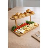 Nokka 2 Katlı Bambu Sunumluk Standı, Bambu Tabak Seti, Dekoratif Organizer - Ahşap