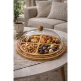 Nokka 4 Bölmeli Bambu Sunumluk Akrilik Kapaklı Çerezlik Kahvaltılık Sunum Tabağı 28X28 cm - Ahşap